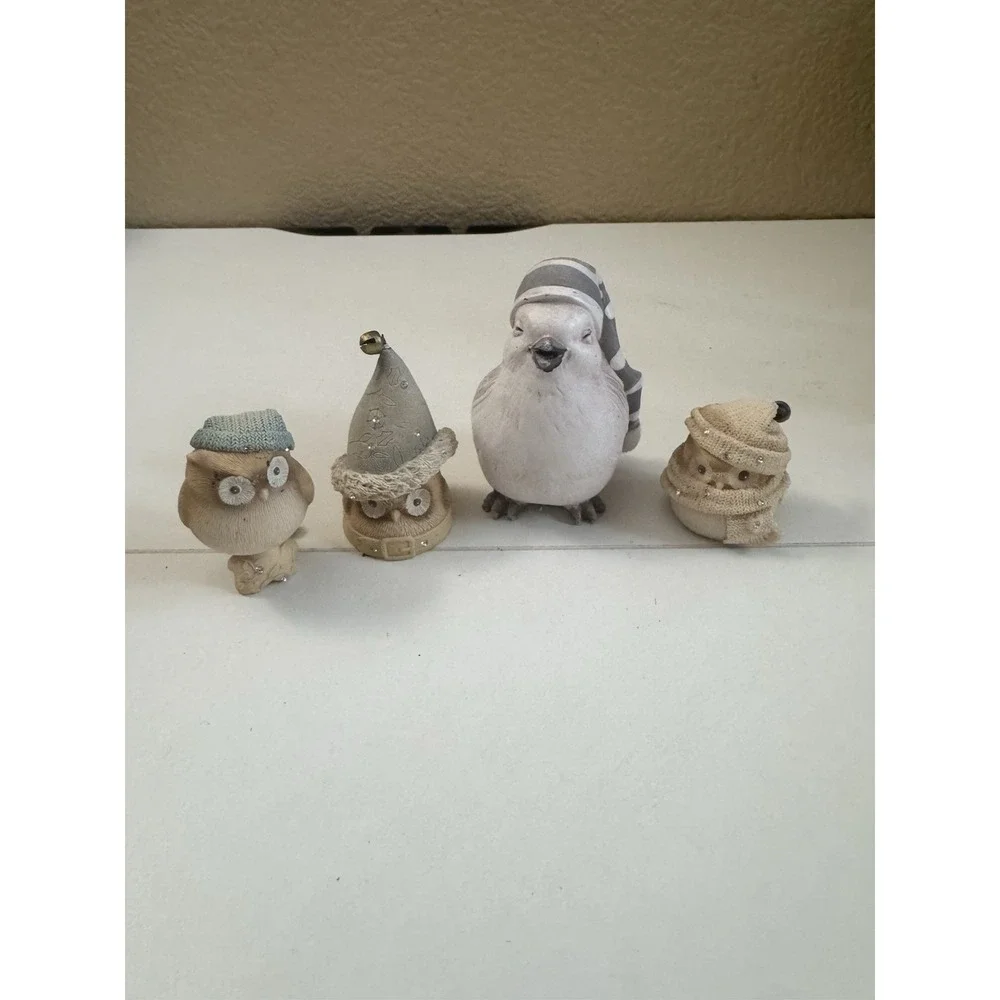Bird Figurine Ceramic Lot of 4 Outdoor Indoor Home & Garden Decor 1 Bird, 3 Owls